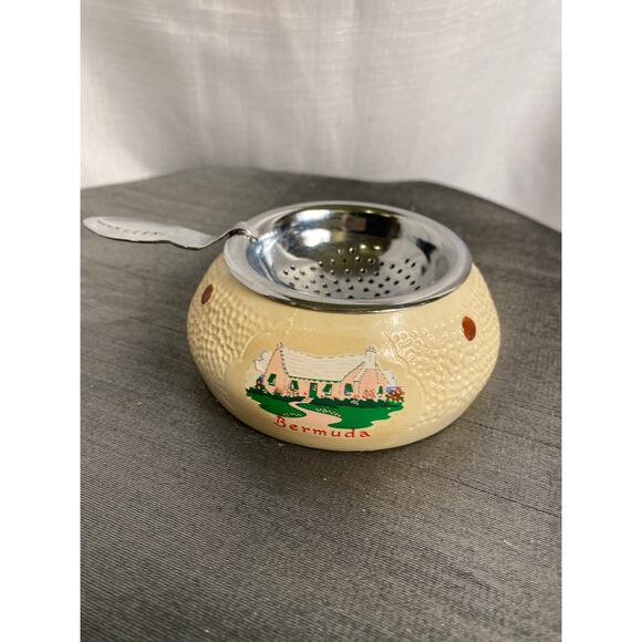 VTG 70s Bermuda Souvenir Tea Bag Holder Strainer 3.50in Pink Green Beige EUC L#1 - Picture 12 of 13